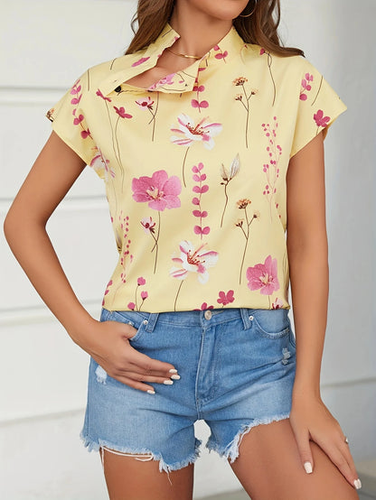 Blouse Fleurie Col Montant