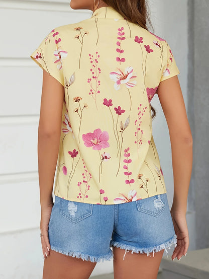 Blouse Fleurie Col Montant