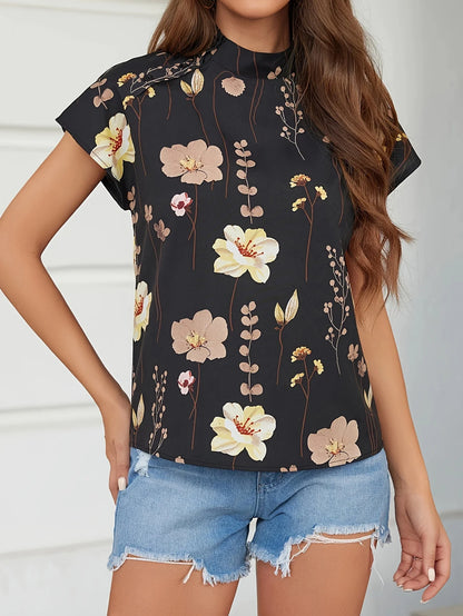 Blouse Fleurie Col Montant